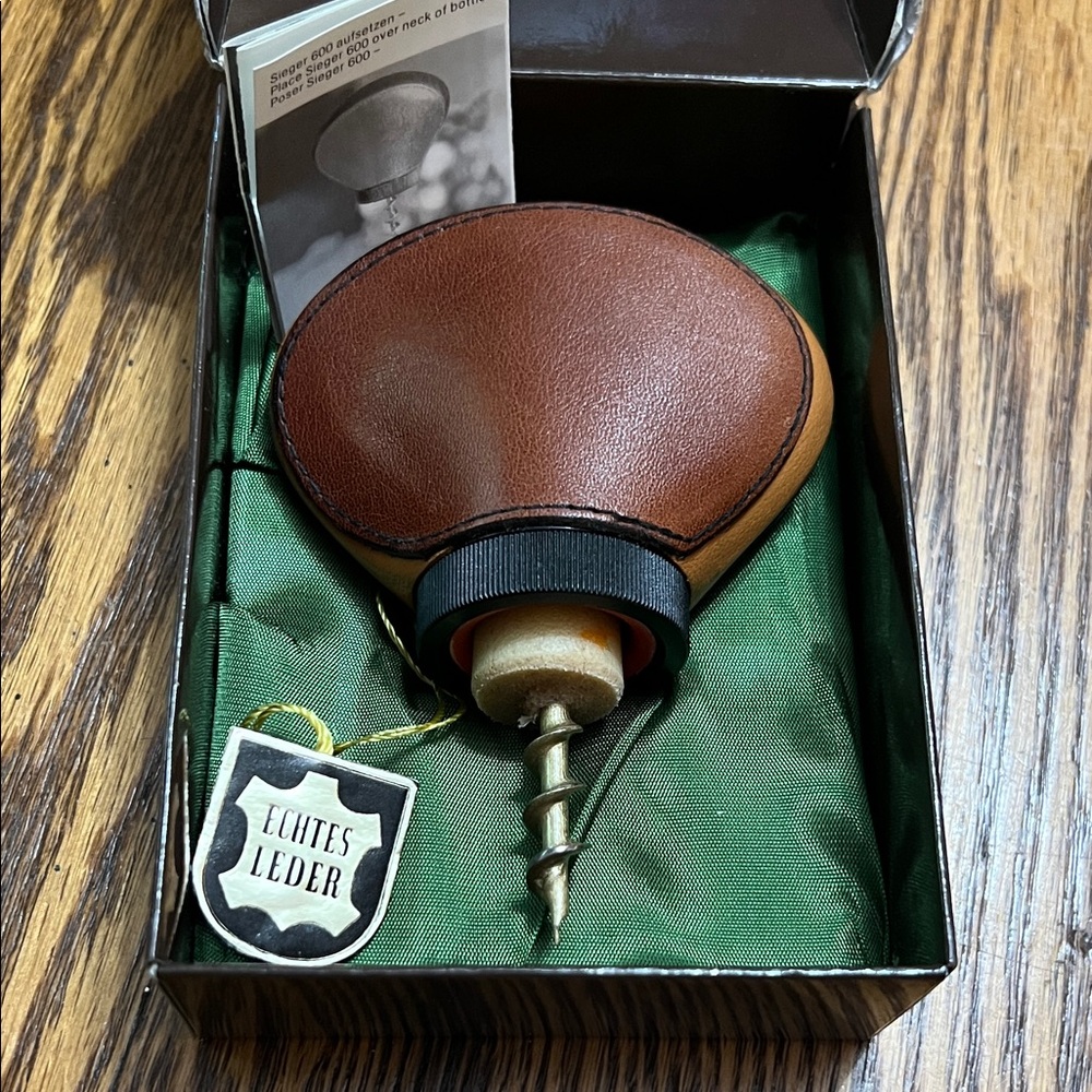 sieger Leather Bottle Stopper wine opener brutalist style rugged man cave
